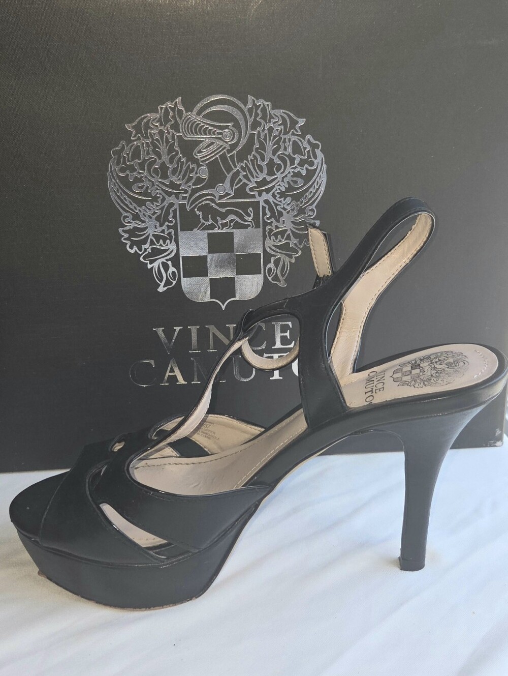 Vince Camuto Black Open-Toe Slingback Platform Heel